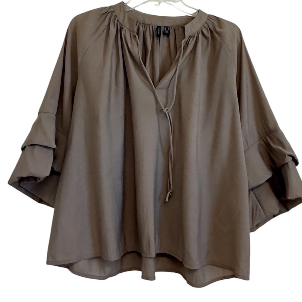 Vero Moda VMCLARA LS Frill Detail Top Taupe Brown Tiered Ruffle Sleeve Blouse S